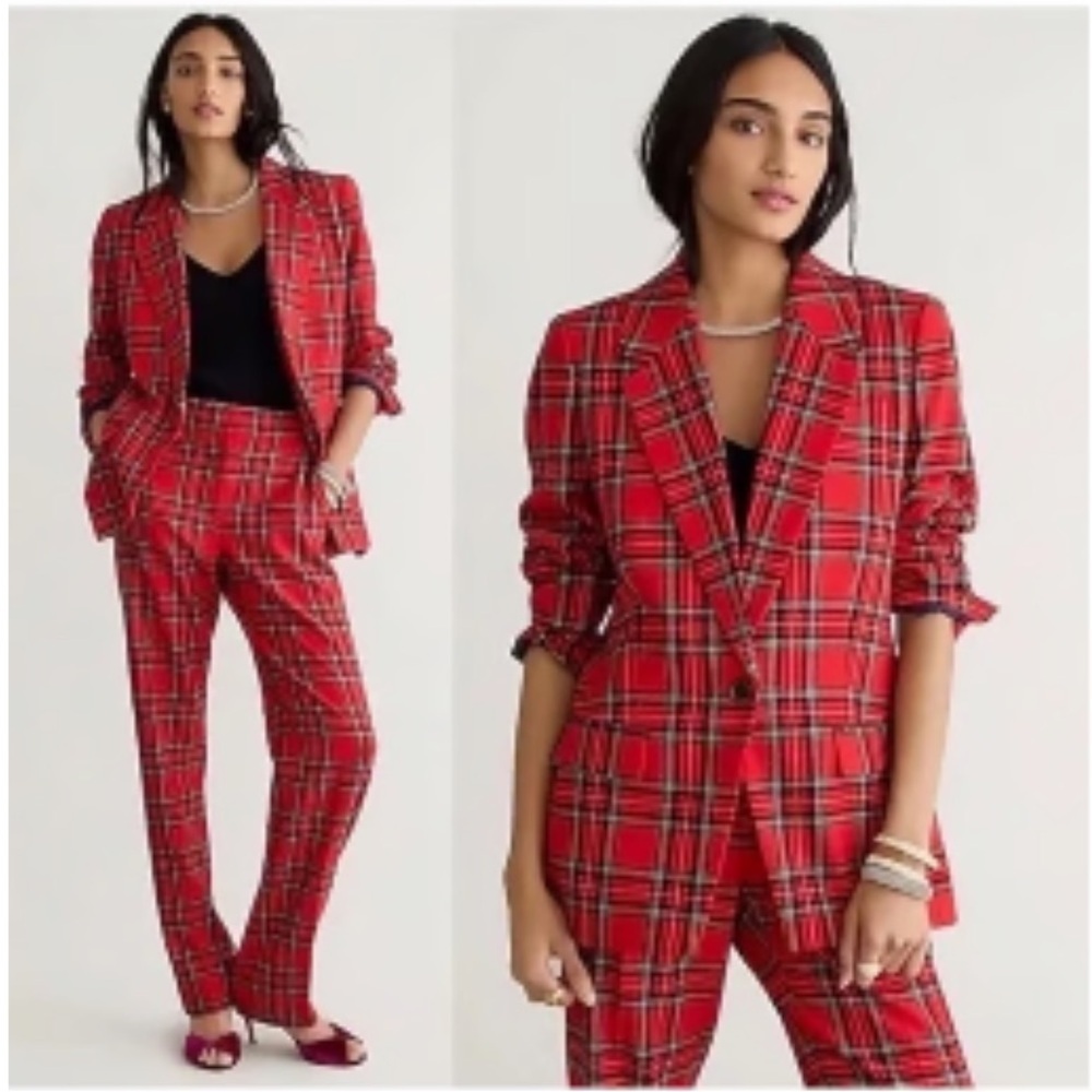 J.Crew Red plaid Lady Blazer Jacket Good Tidings Plaid Tartan Kate Tartan Pants